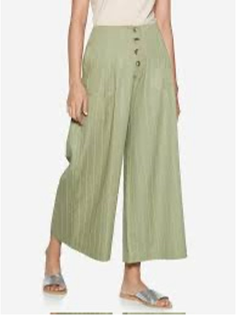 LOST + WANDER Green & White Striped Wide Leg Cropped Pants Womens Size M